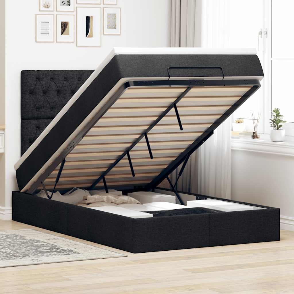 vidaXL Cadru de pat otoman cu saltea Negru 120x190 cm Tesatura