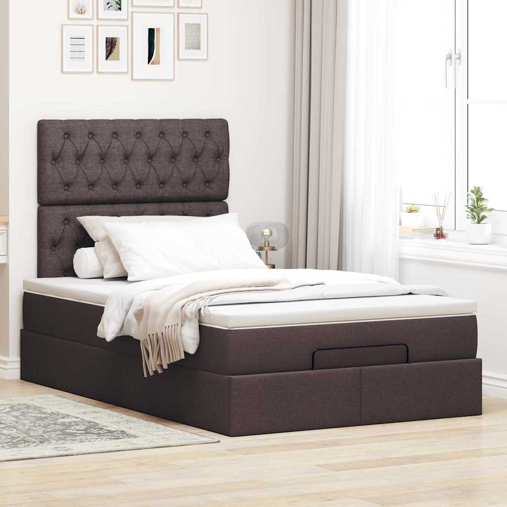 vidaXL Ottoman bed met matras 120x190 cm stof donkerbruin afbeelding