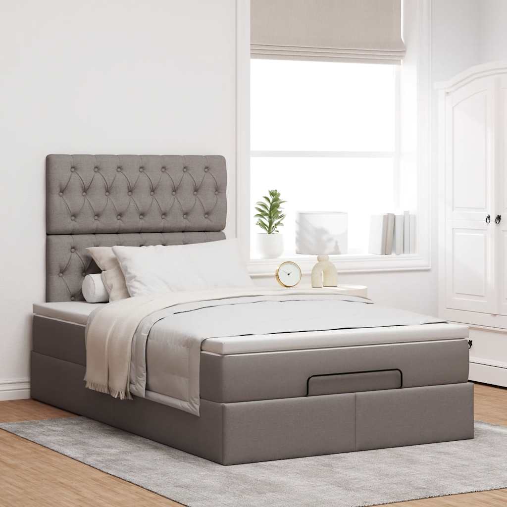 vidaXL Ottoman bed met matras 120x190 cm stof taupe, foto 2