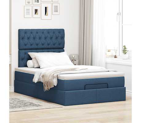 vidaXL Οθωμανικό κρεβάτι με στρώμα μπλε 120x190 cm ύφασμα