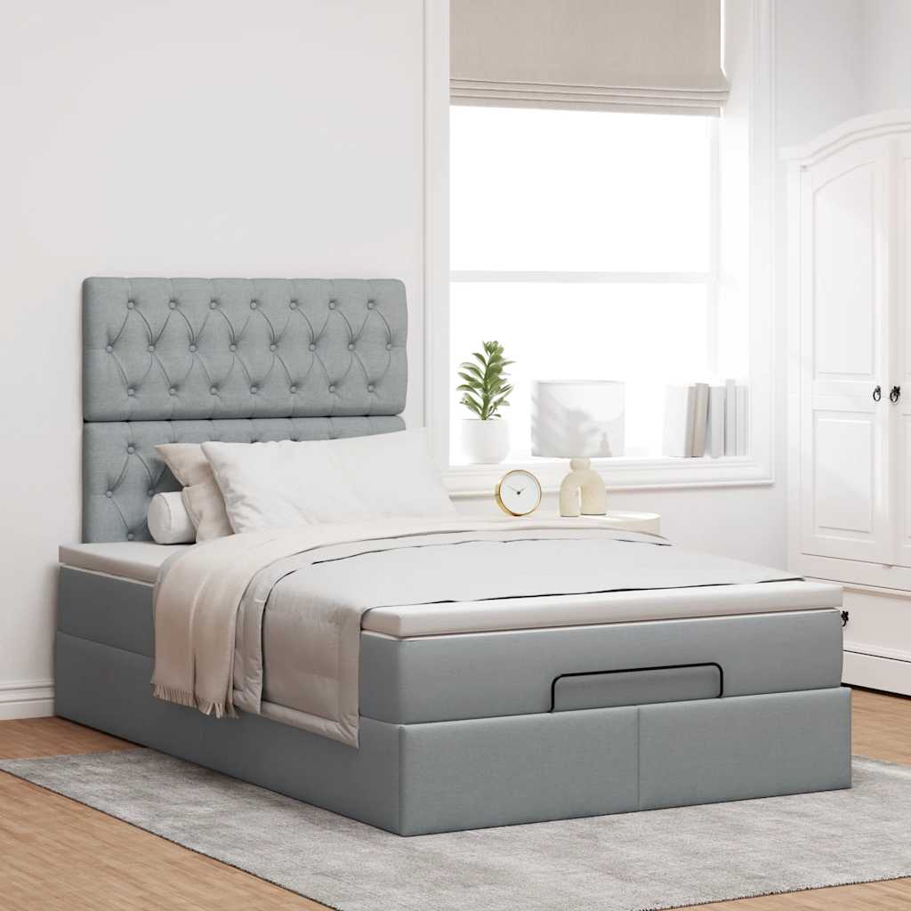 vidaXL Ottoman bed met matras 120x200cm stof lichtgrijs grijs, foto 2