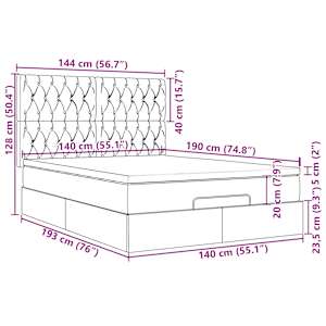 Osmanský rám postele s matrací světle šedá 140x190cm textil - obrázek 16