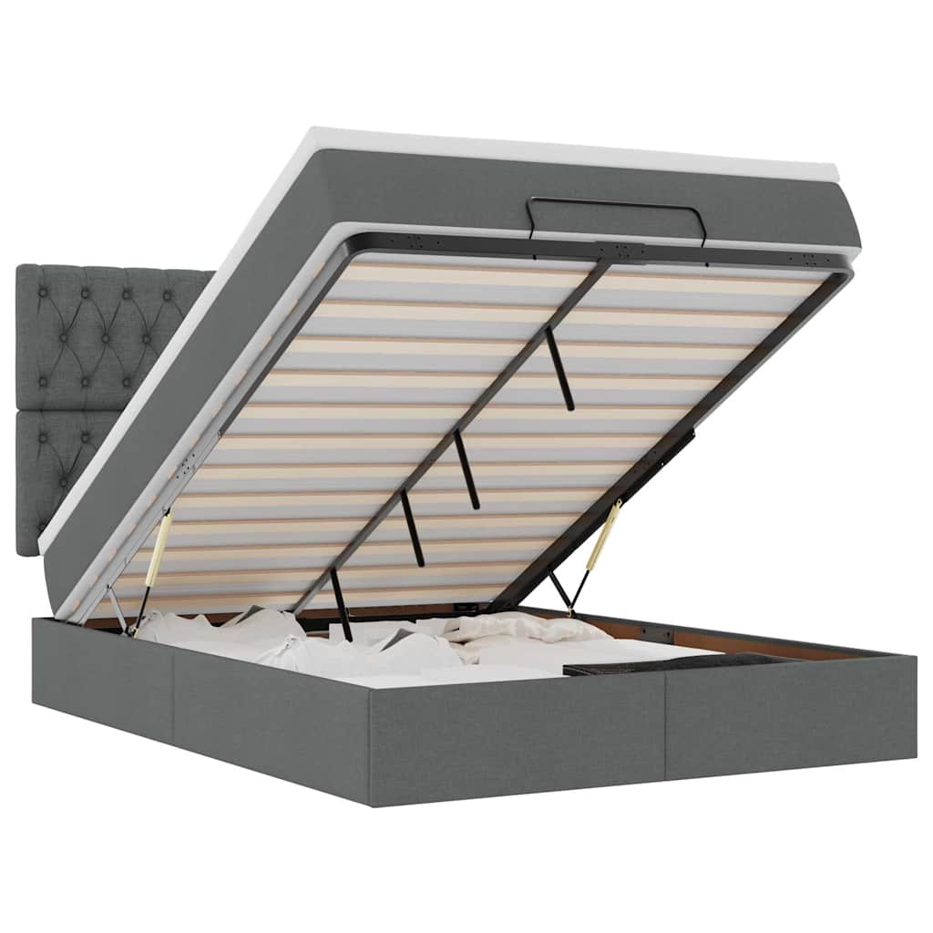 vidaXL Ottoman bed met matras 140x190cm stof donkergrijs grijs, foto 3