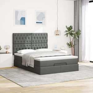 Osmanský rám postele s matrací tmavě šedá 140x190cm textil - obrázek 3