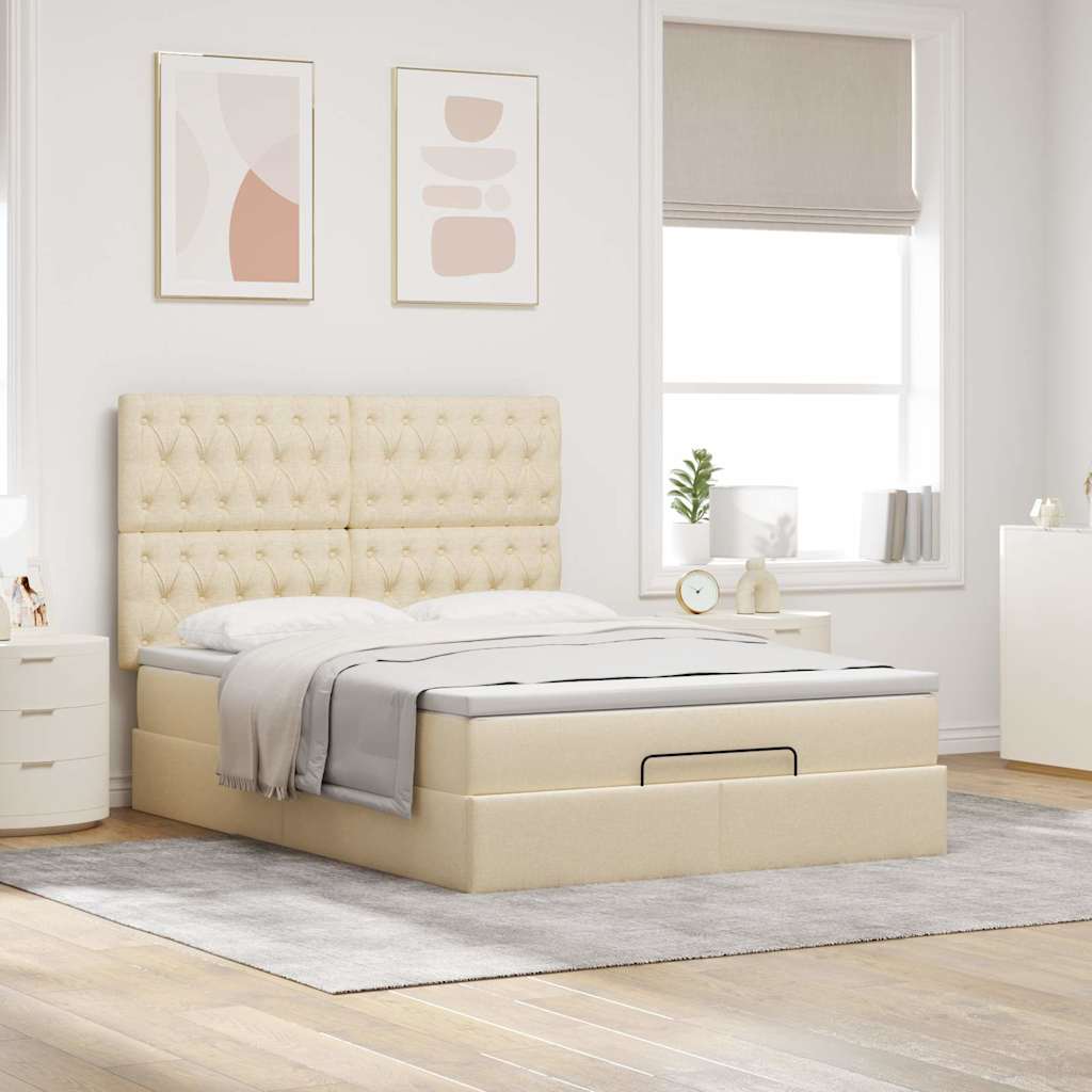 vidaXL Ottoman bed met matras 140x190cm stof crèmekleurig afbeelding