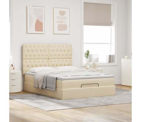 vidaXL Estrutura de cama otomana com creme de colch&atilde;o 140x190cm tecido