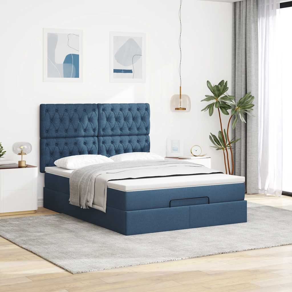vidaXL Ottoman bed met matras 140x190cm stof blauw afbeelding