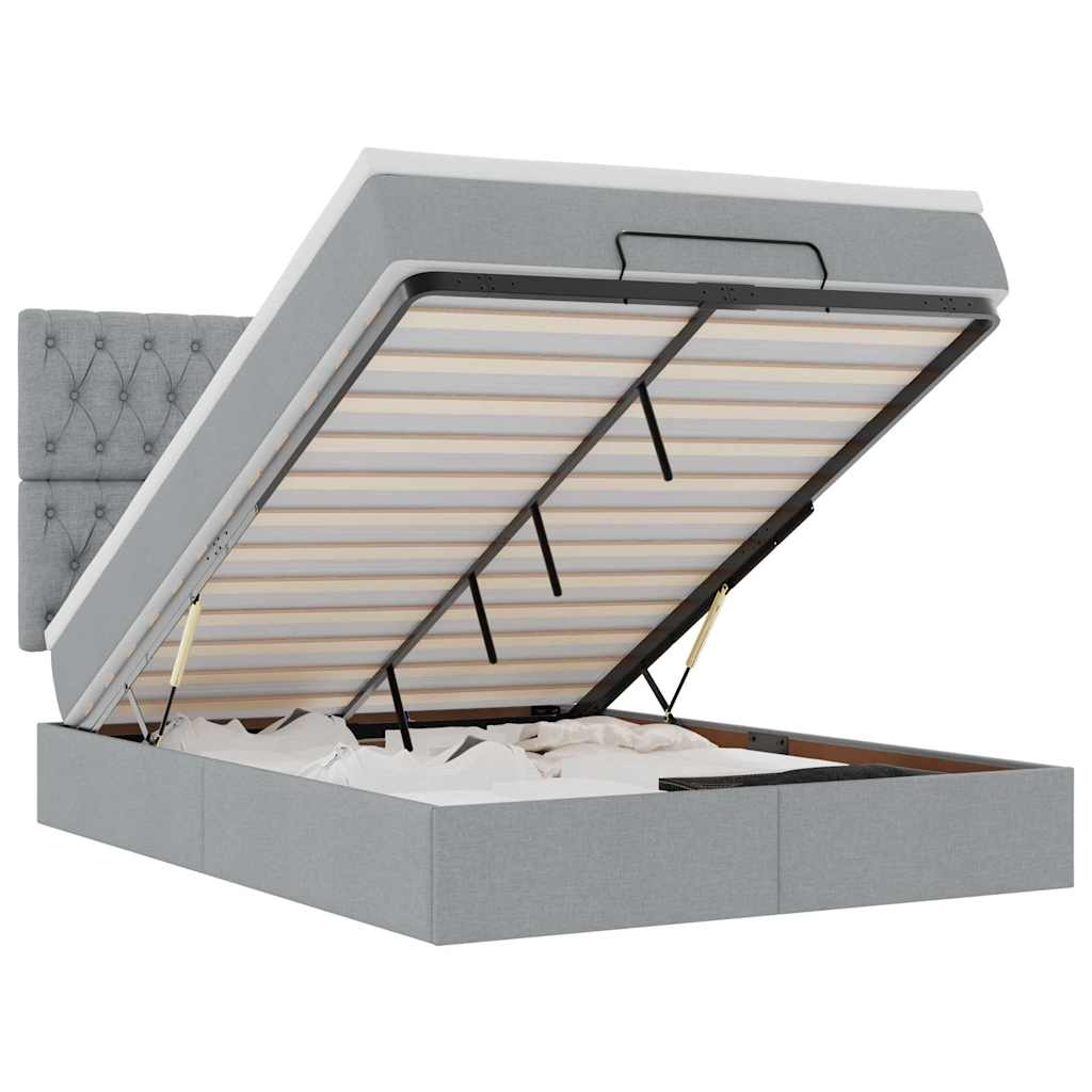 vidaXL Ottoman bed met matras 140x200cm stof lichtgrijs grijs, foto 3
