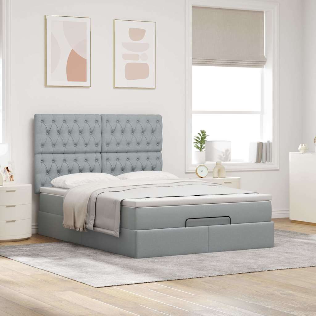 vidaXL Ottoman bed met matras 140x200cm stof lichtgrijs afbeelding