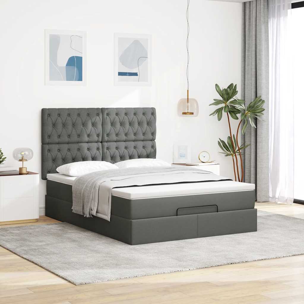 vidaXL Ottoman bed met matras 140x200cm stof donkergrijs grijs, foto 2