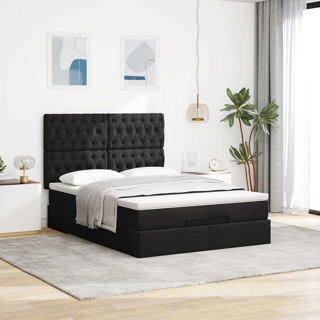 vidaXL Ottoman bed met matras 140x200cm stof zwart afbeelding