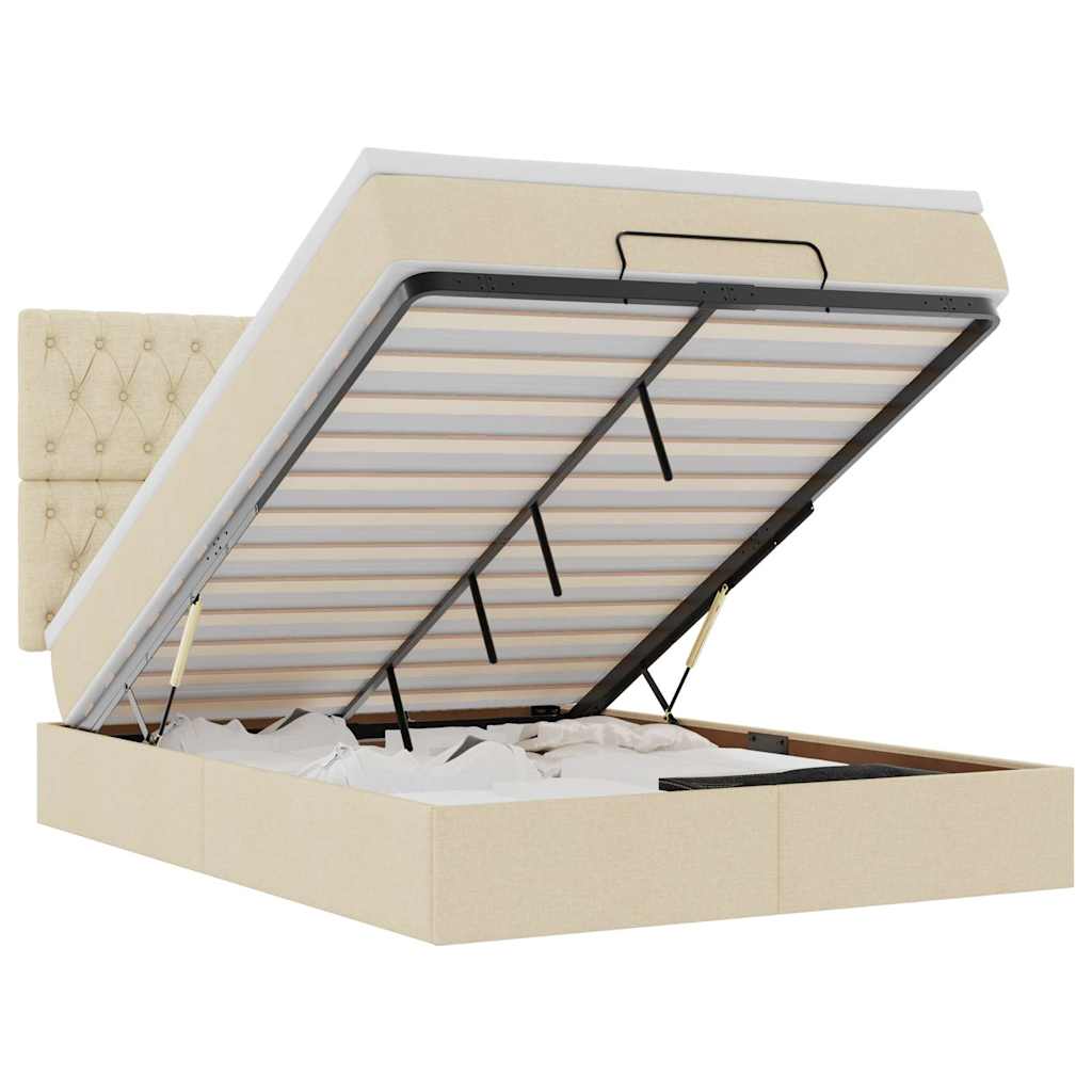 vidaXL Ottoman bed met matras 140x200cm stof crèmekleurig, foto 3