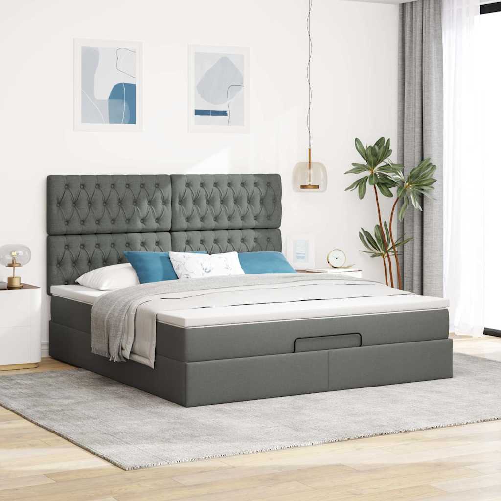 vidaXL Ottoman bed met matras 160x200cm stof donkergrijs afbeelding