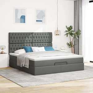 Osmanský rám postele s matrací tmavě šedá 160x200cm textil - obrázek 3