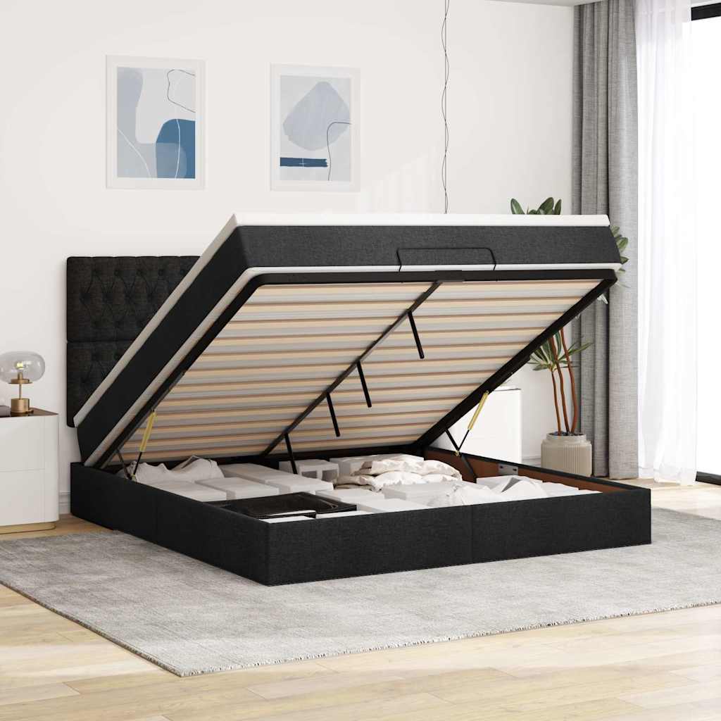 Ottomansk sengeramme med opbevaring inkl. madras 160x200 cm - stof, sort