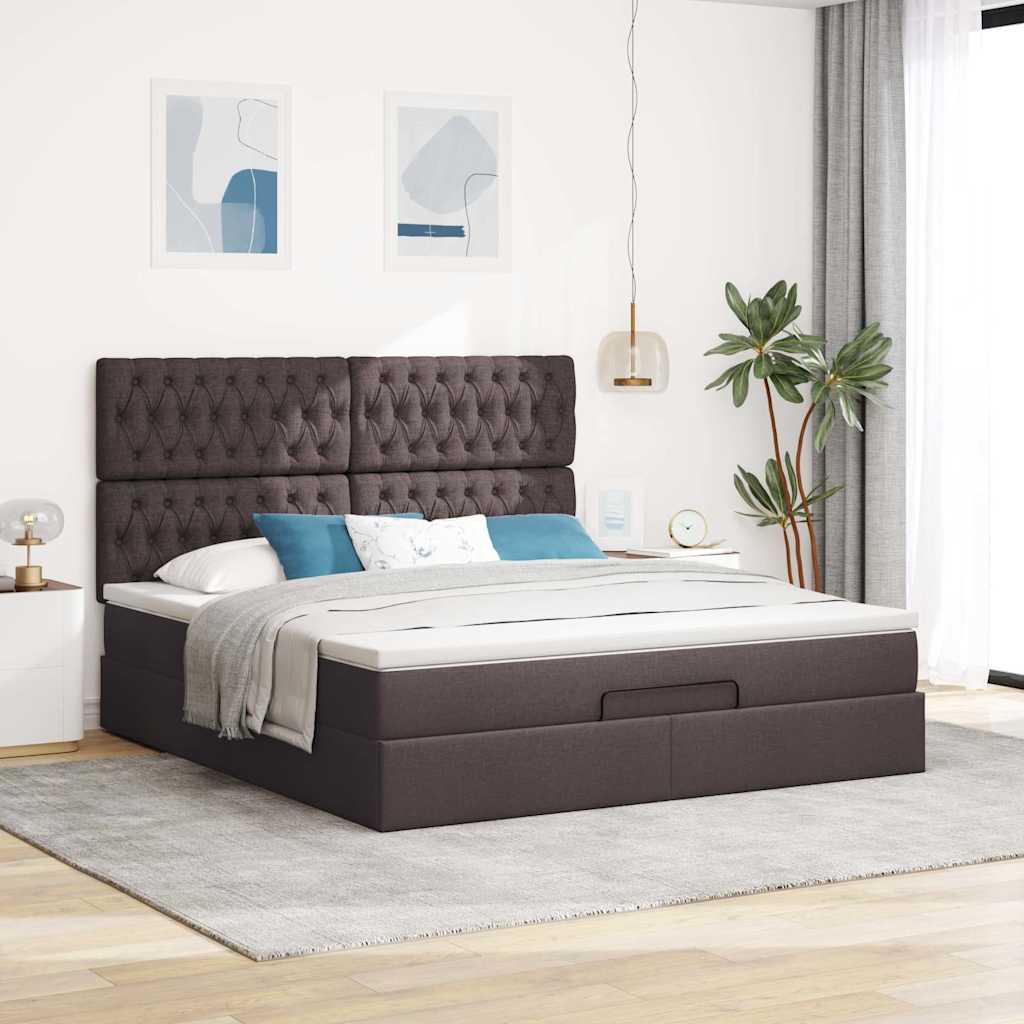 vidaXL Ottoman bed met matras 160x200cm stof donkerbruin afbeelding