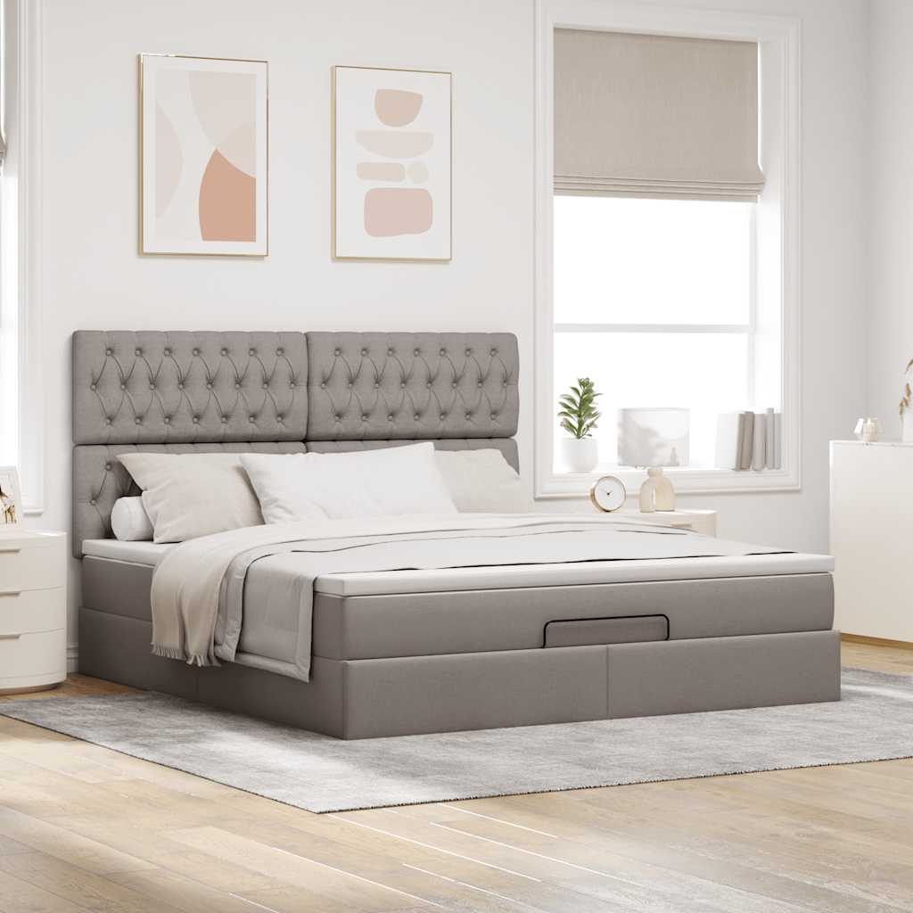 vidaXL Ottoman bed met matras 180x200cm stof taupe afbeelding