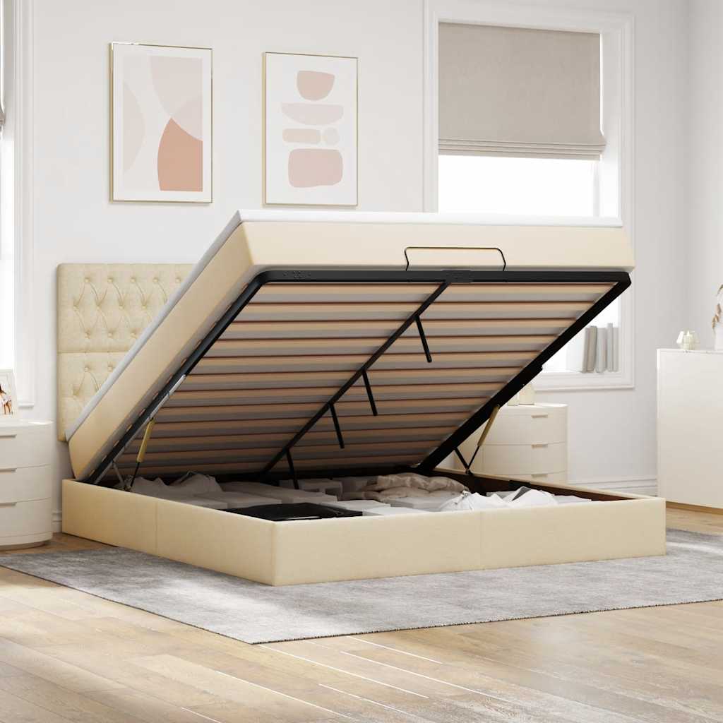 vidaXL Ottoman-Bett mit Matratze Creme 180x200 cm Stoff