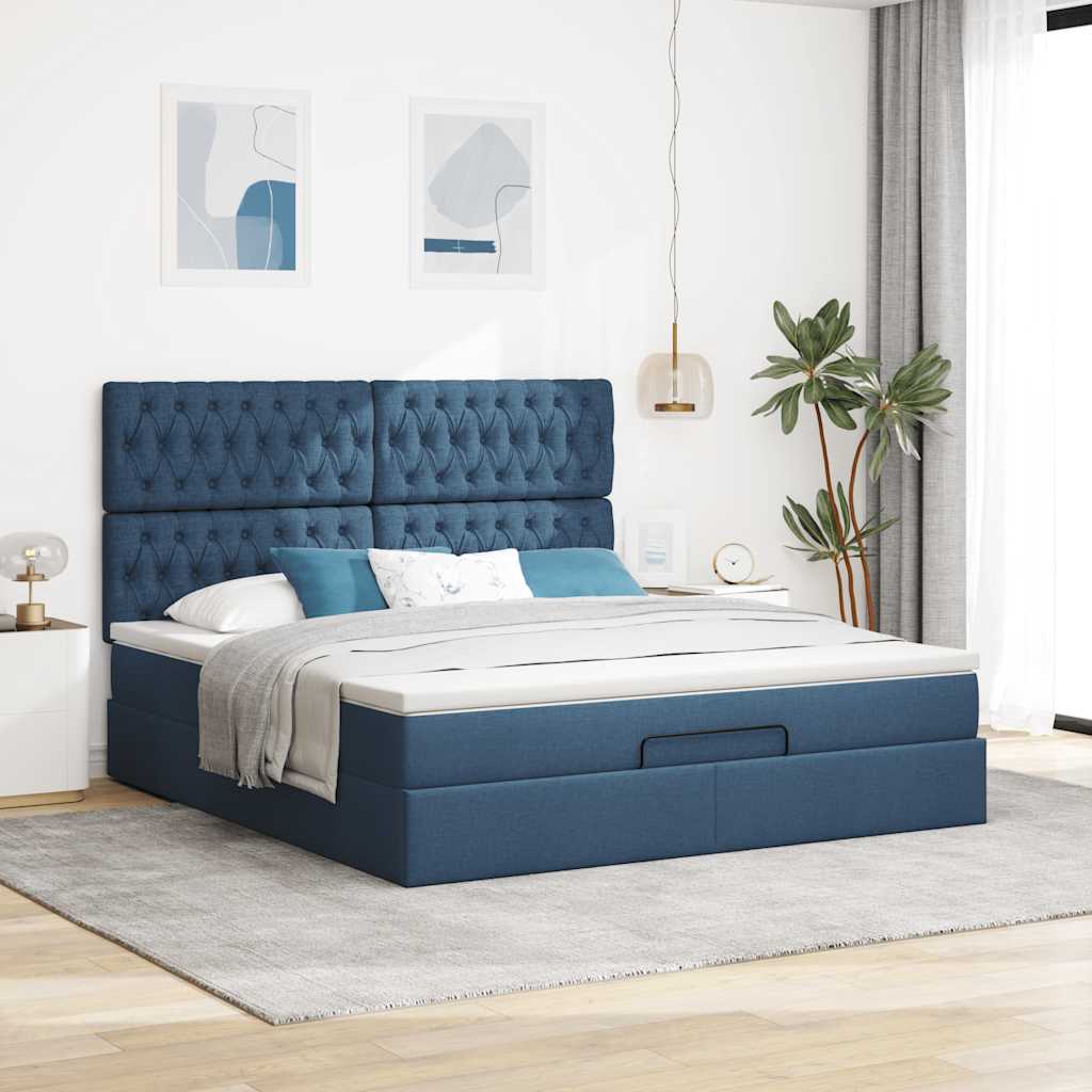 Thumbnail - vidaXL Ottoman-Bett mit Matratze Blau 180x200 cm Stoff