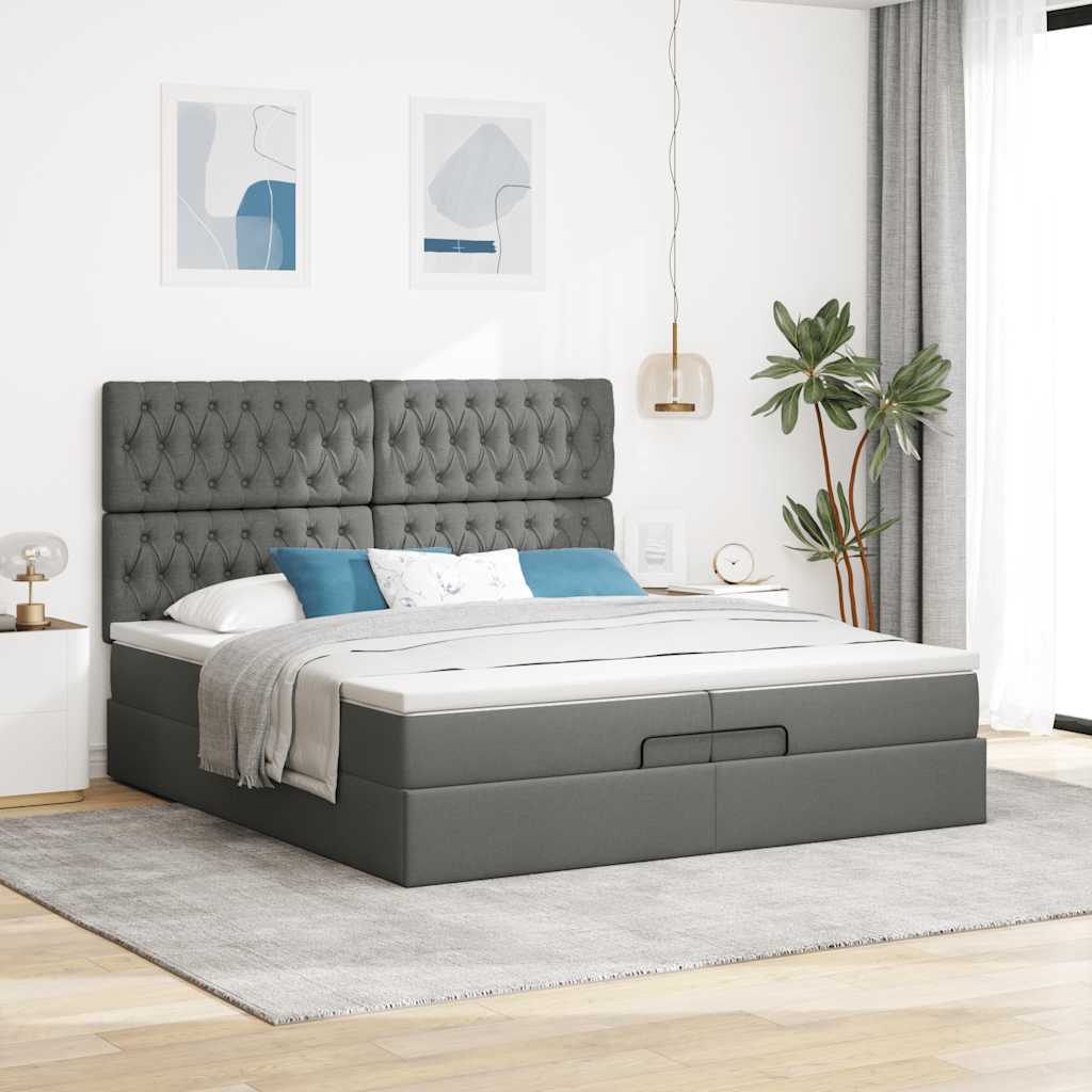 vidaXL Ottoman bed met matrassen 200x200cm stof donkergrijs grijs, foto 2