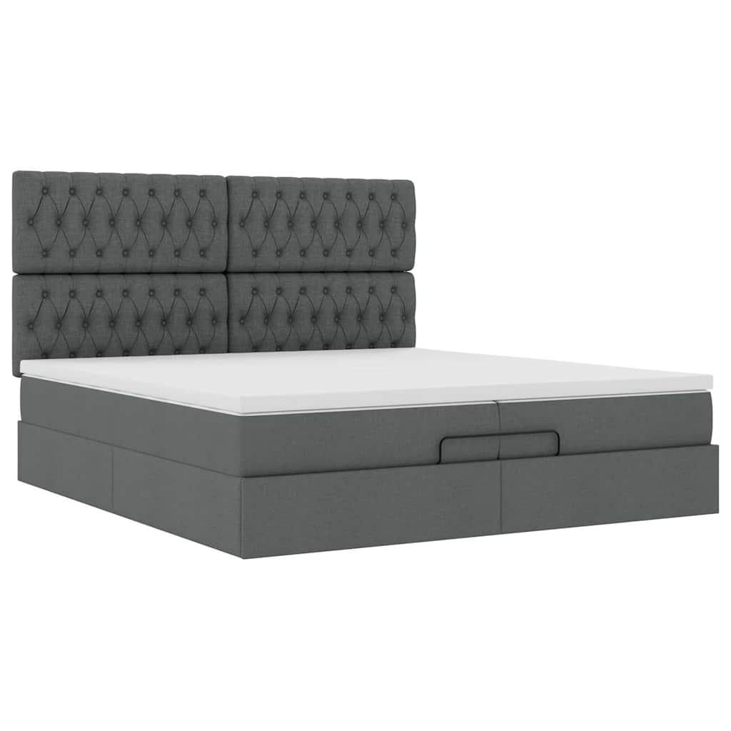 vidaXL Ottoman bed met matrassen 200x200cm stof donkergrijs grijs, foto 4