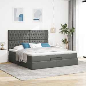 Osmanský rám postele s matrací tmavě šedý 200x200cm textil - obrázek 3