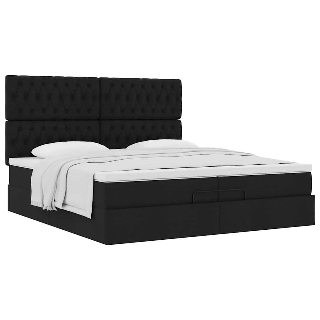 Ottoman-Bett mit Matratzen Schwarz 200×200 cm Stoff