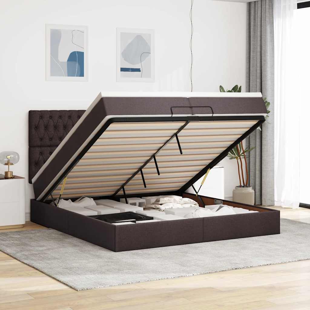 vidaXL osmannisk sengeramme med madrasser 200x200 cm stof mørkebrun