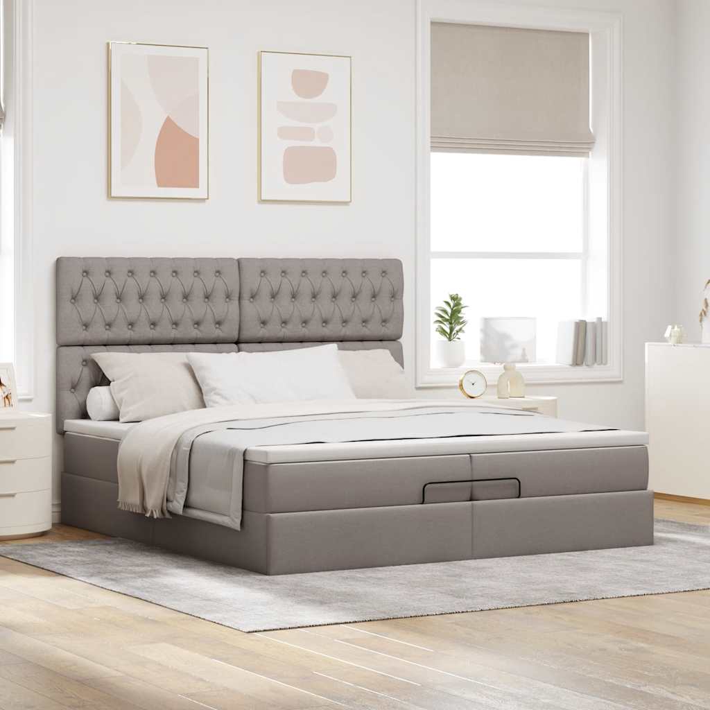 vidaXL Ottoman bed met matrassen 200x200cm stof taupe afbeelding