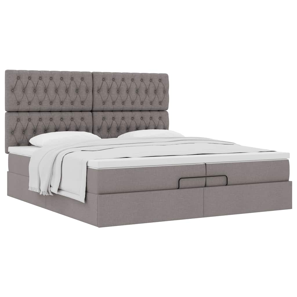 Ottoman-Bett mit Matratzen Taupe 200×200 cm Stoff