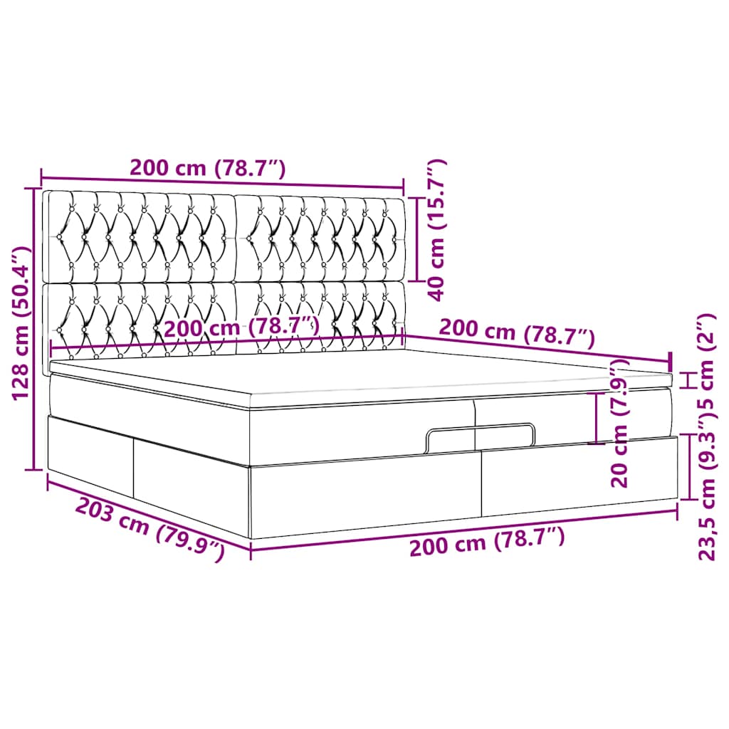 Osmanský rám postele s matrací krémová 200x200cm textil - obrázek 16