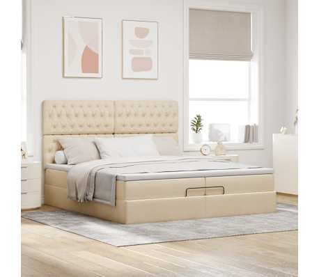 vidaXL Οθωμανικό Κρεβάτι με Στρώματα Κρέμα 200x200cm Ύφασμα