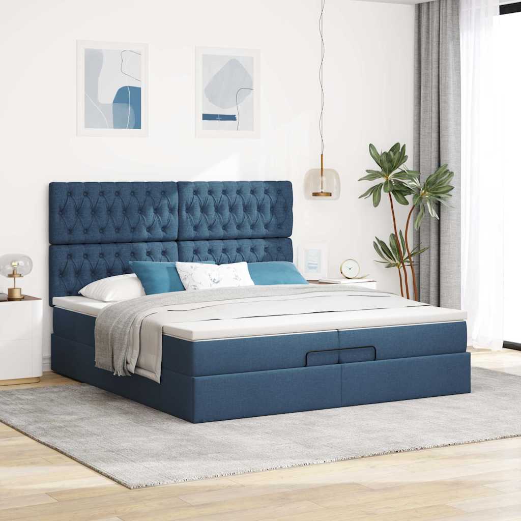 Thumbnail - vidaXL Ottoman-Bett mit Matratzen Blau 200x200 cm Stoff