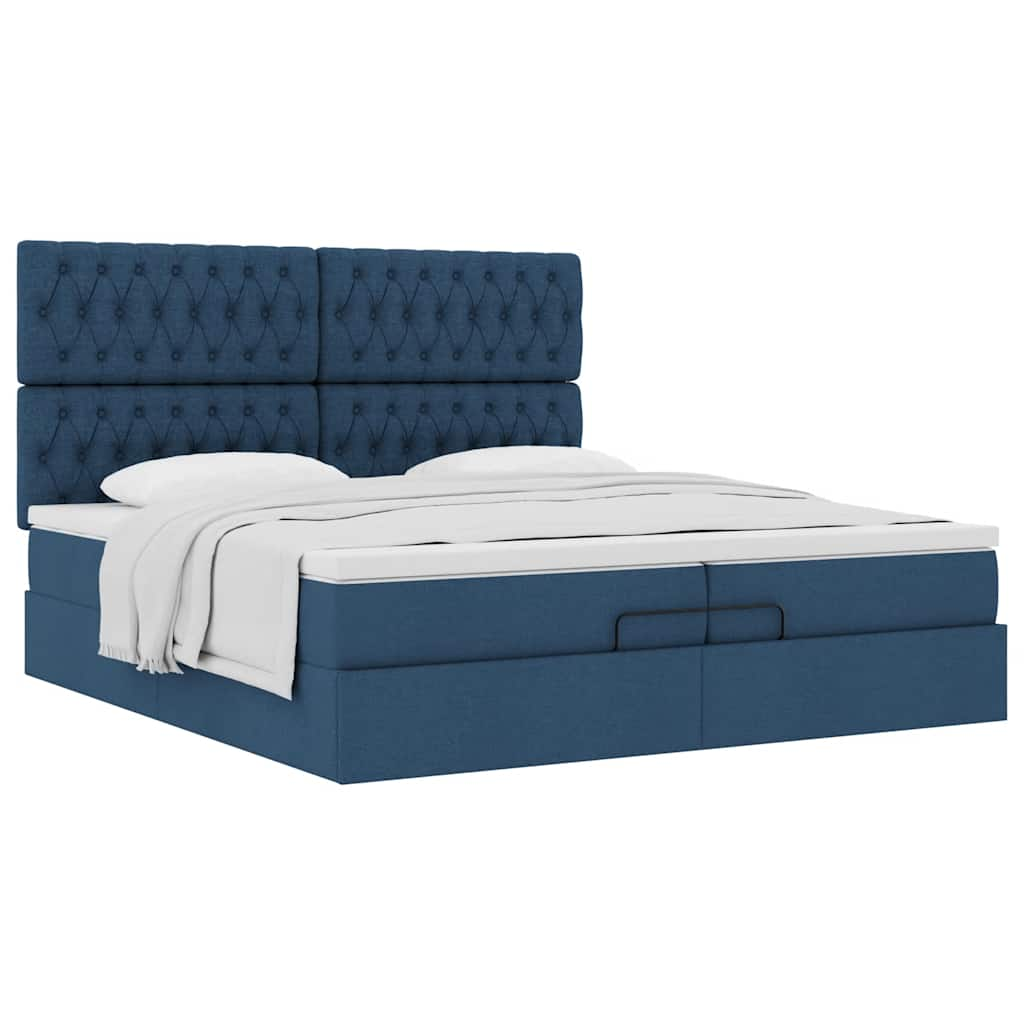 Ottoman-Bett mit Matratzen Blau 200×200 cm Stoff