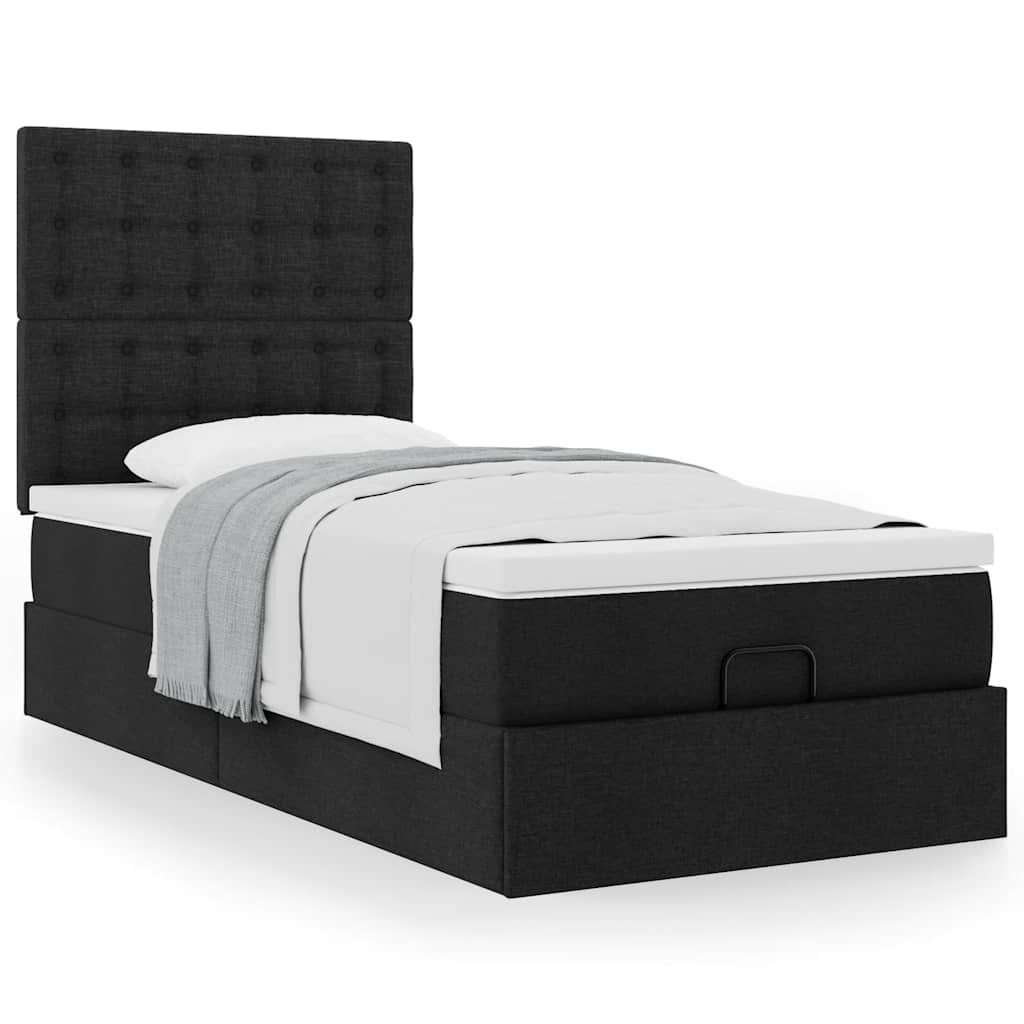 Ottoman-Bett mit Matratze Schwarz 80×200 cm Stoff