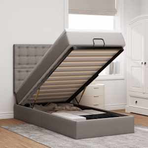 Otomanski posteljni okvir z vzmetnico taupe 80x200 cm blago