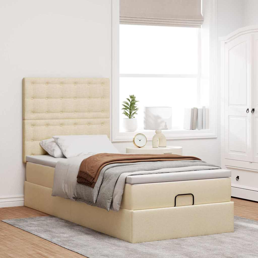 vidaXL Ottoman bed met matras 80x200cm stof crèmekleurig afbeelding