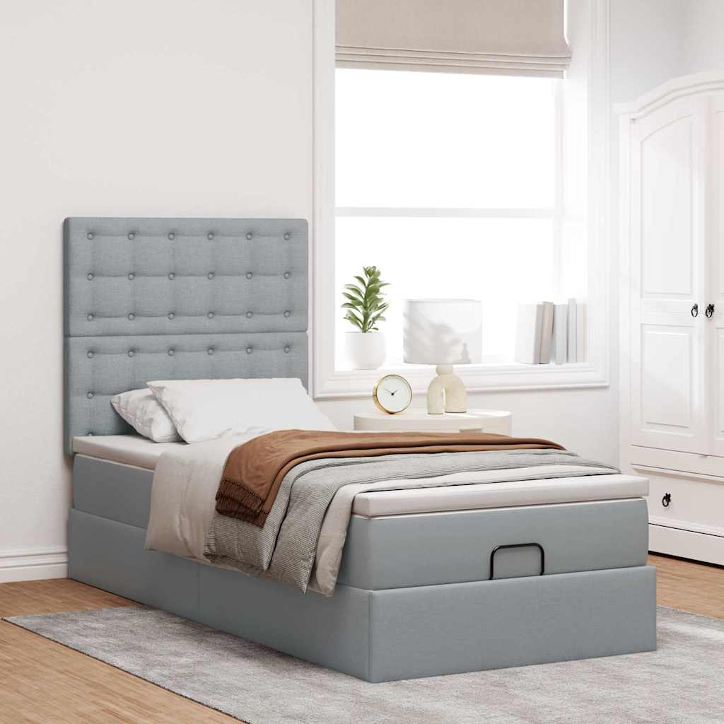 vidaXL Ottoman bed met matras 90x190cm stof lichtgrijs afbeelding