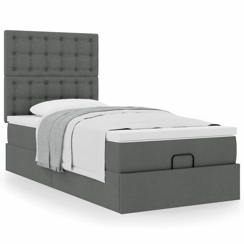 vidaXL Ottoman-Bett mit Matratze Dunkelgrau 90x190 cm Stoff