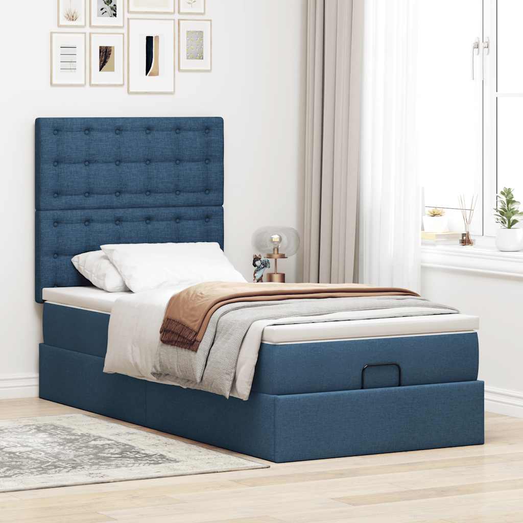 vidaXL Ottoman bed met matras 90x190cm stof blauw afbeelding