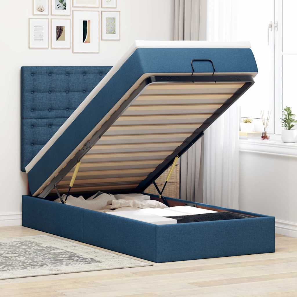 vidaXL Ottoman-Bett mit Matratze Blau 90x190 cm Stoff