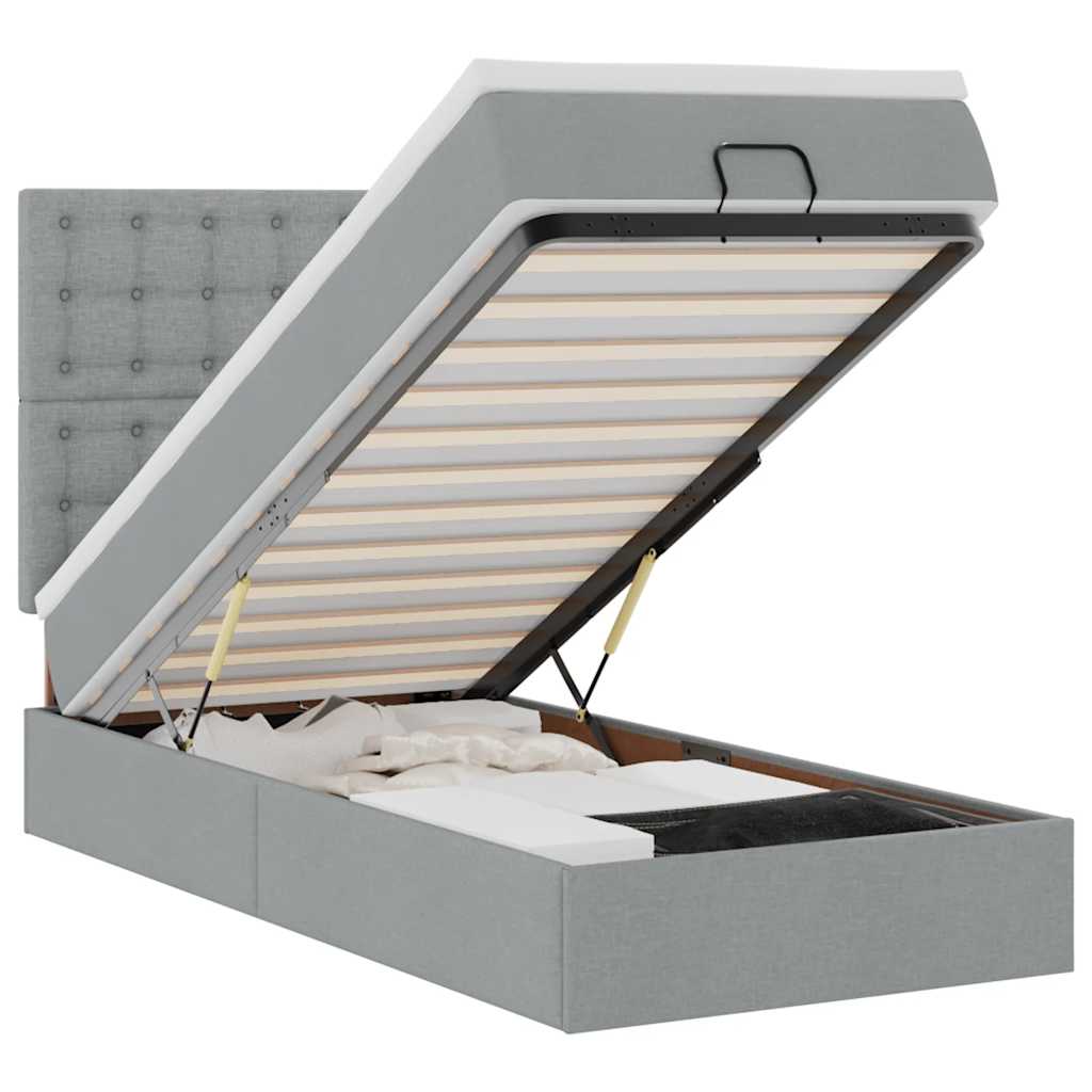 vidaXL Bed met matras 90x200 cm stof lichtgrijs grijs, foto 3