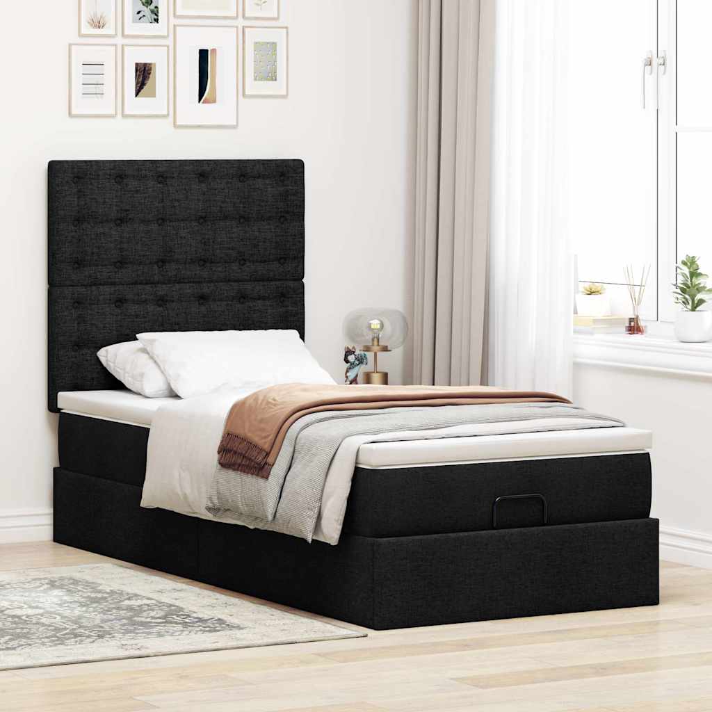 vidaXL Bed met matras 90x200 cm stof zwart afbeelding
