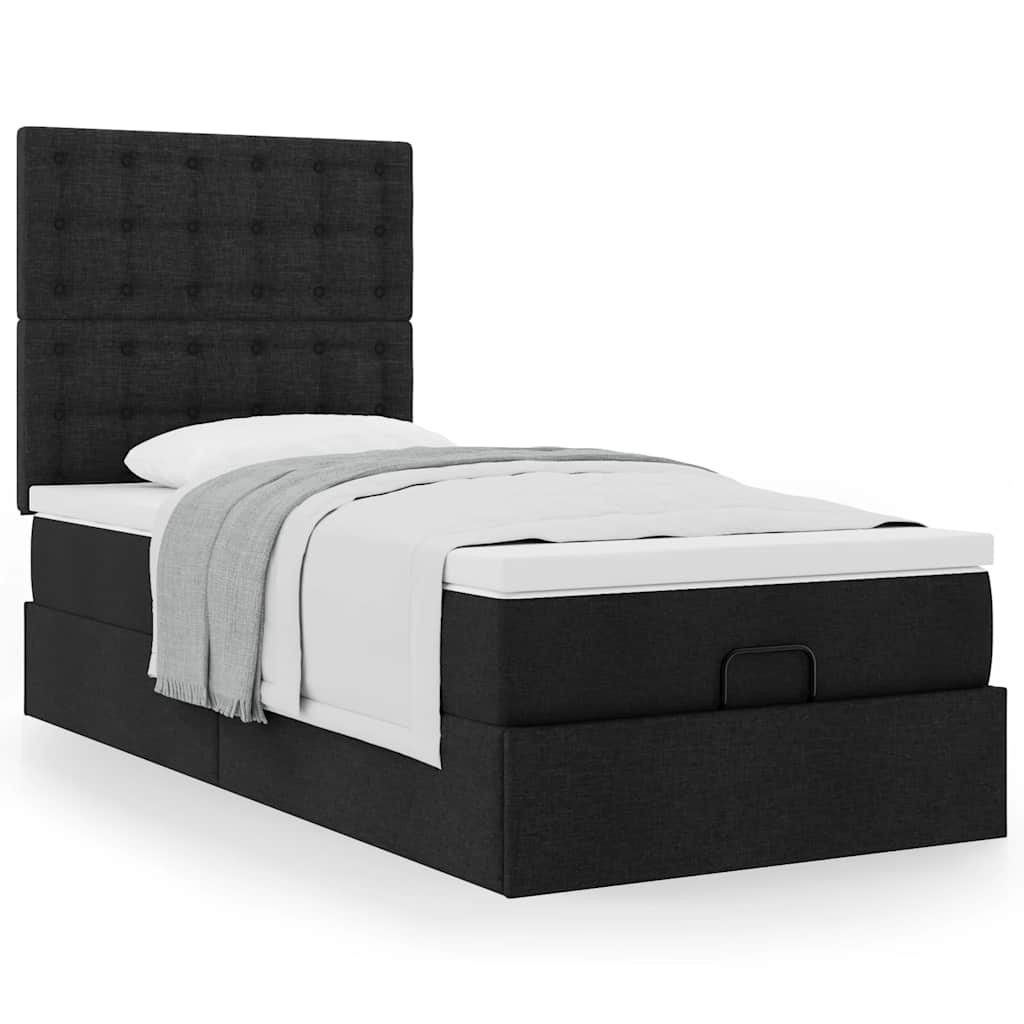 vidaXL Ottoman-Bett mit Matratze Schwarz 90x200 cm Stoff