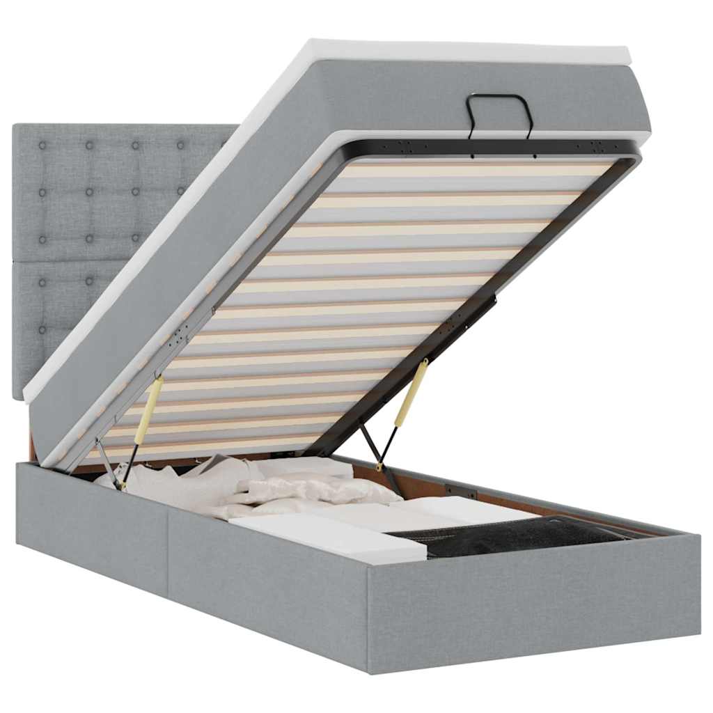 vidaXL Bed met matras 100x200 cm stof lichtgrijs grijs, foto 3