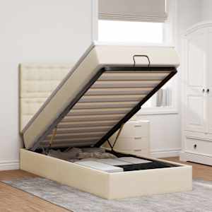 Otomanska postelja z vzmetnico krem 100x200 cm blago