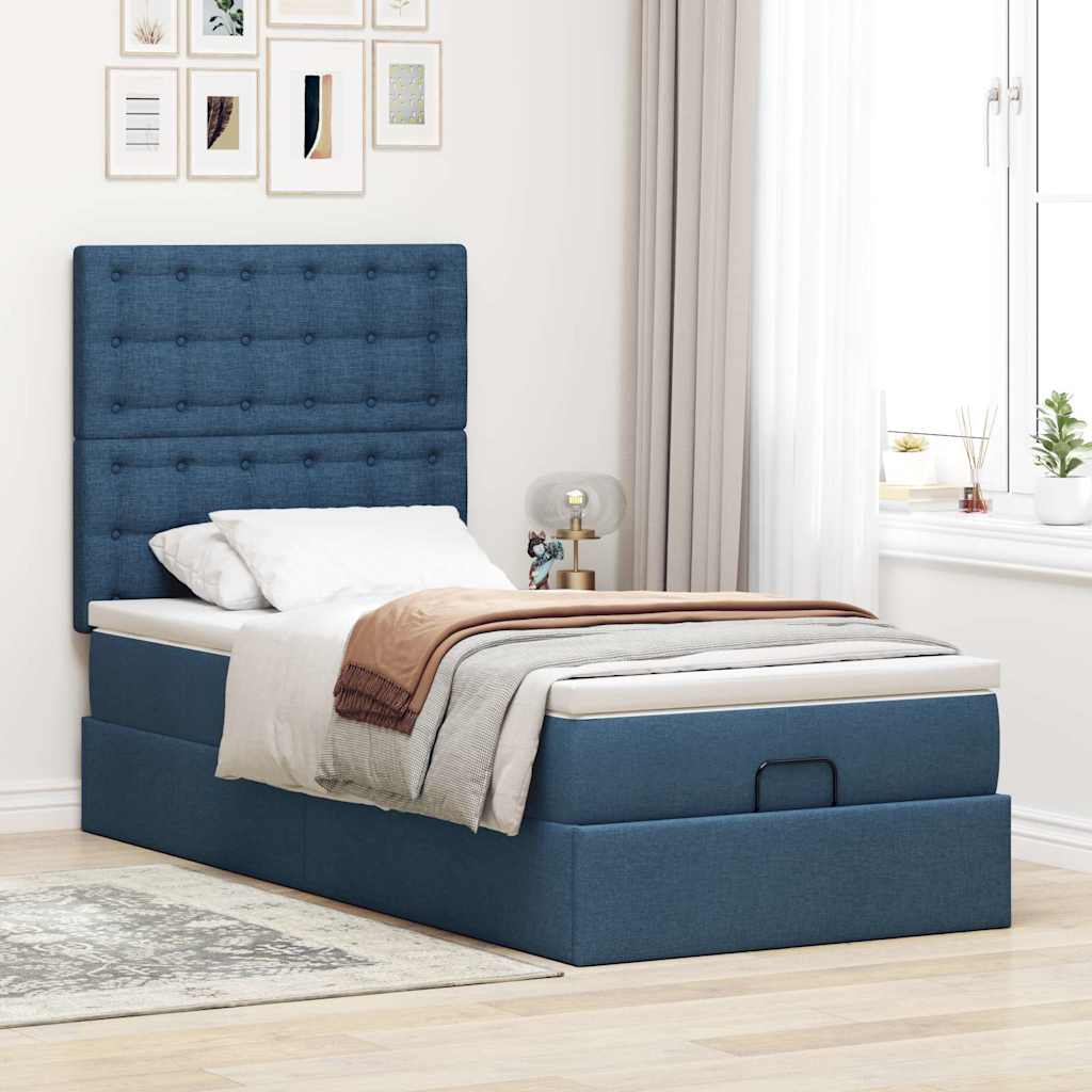 vidaXL Bed met matras 100x200 cm stof blauw afbeelding