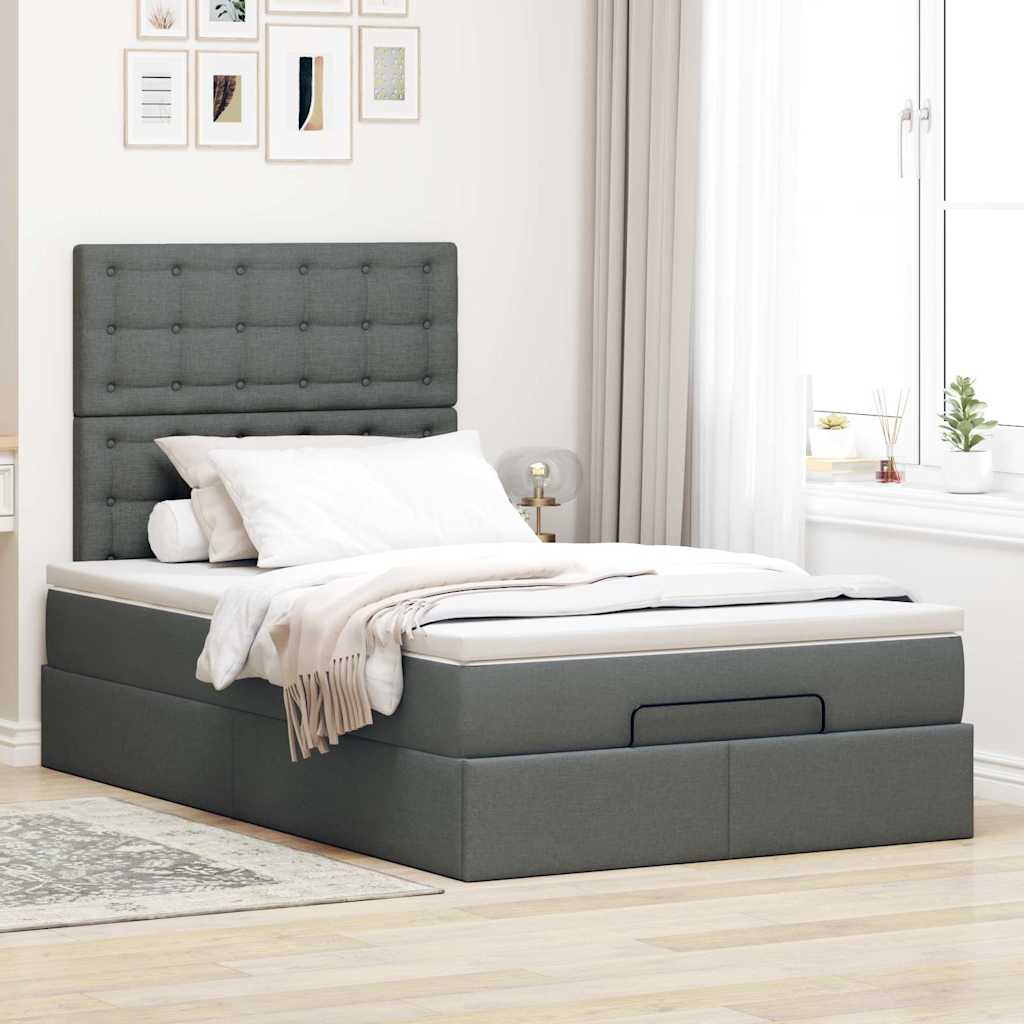 vidaXL Ottoman bed met matras 120x190 cm stof donkergrijs afbeelding
