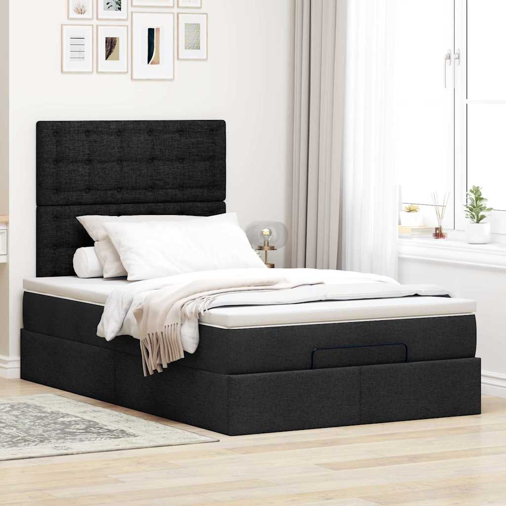 vidaXL Ottoman bed met matras 120x190 cm stof zwart afbeelding