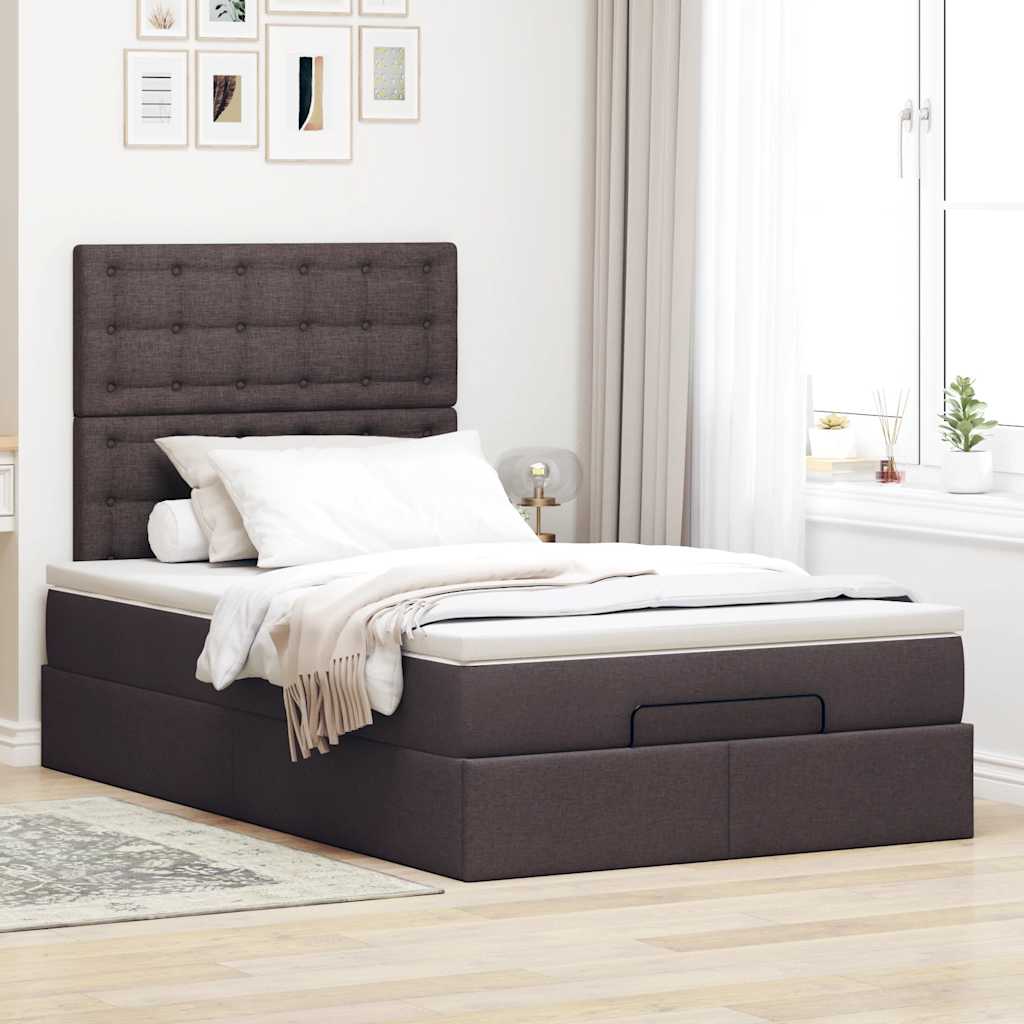 vidaXL Ottoman bed met matras 120x190 cm stof donkerbruin afbeelding